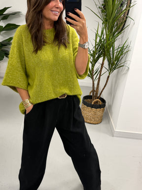 Sofia Soft Knit Crop Sleeve Knit Jumper - Olive Green (Size 10-16)