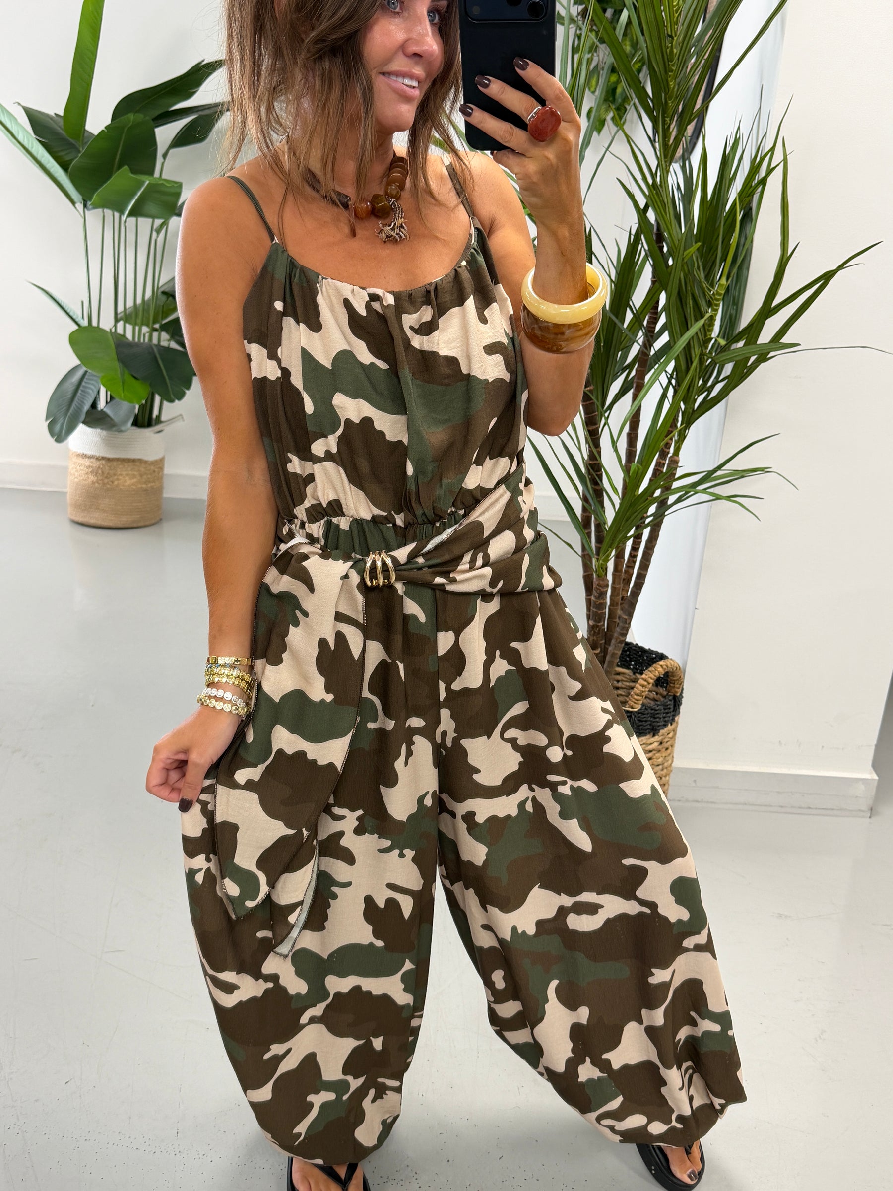 Wrap Crinkle Balloon Jumpsuit- Camo