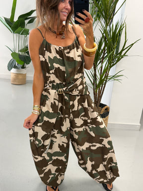 Wrap Crinkle Balloon Jumpsuit- Camo
