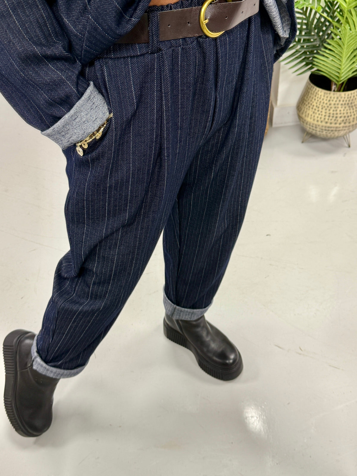 Denim Heaven Striped Belted Trouser
