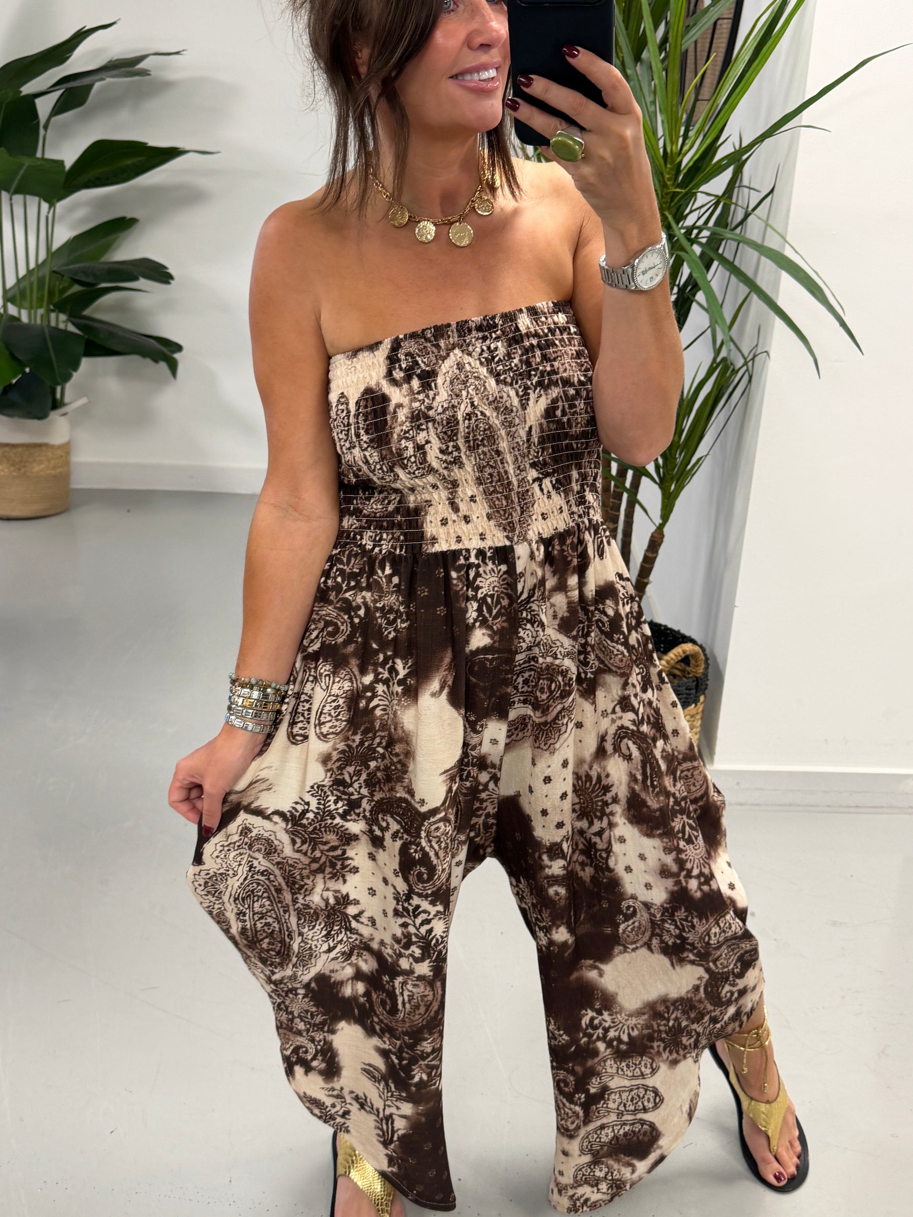 The Paisley Bandeau Jumpsuit- Chocolate