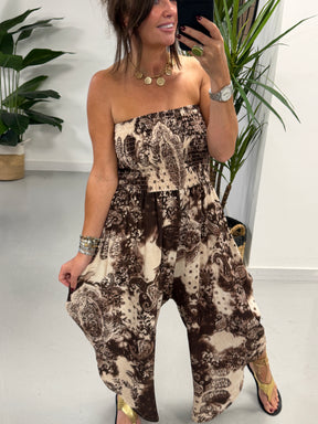 The Paisley Bandeau Jumpsuit- Chocolate