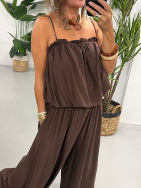 Button Crinkle Balloon Co Ord - Chocolate