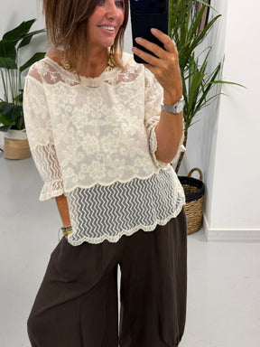 Lyra Lace Mesh Tunic - Cream