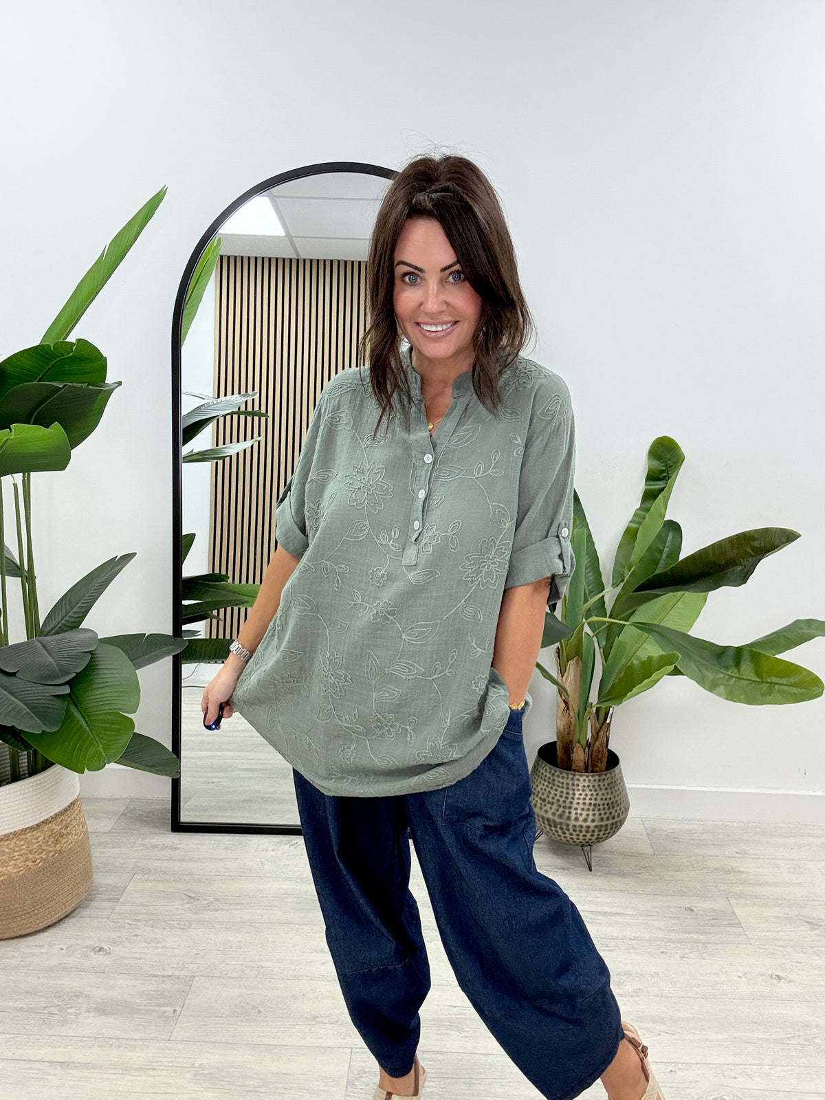 The Flora Button Tunic - Khaki