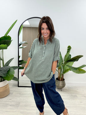 The Flora Button Tunic - Khaki