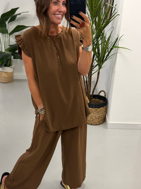 Luna Cropped Frill Two Piece - Chocolate