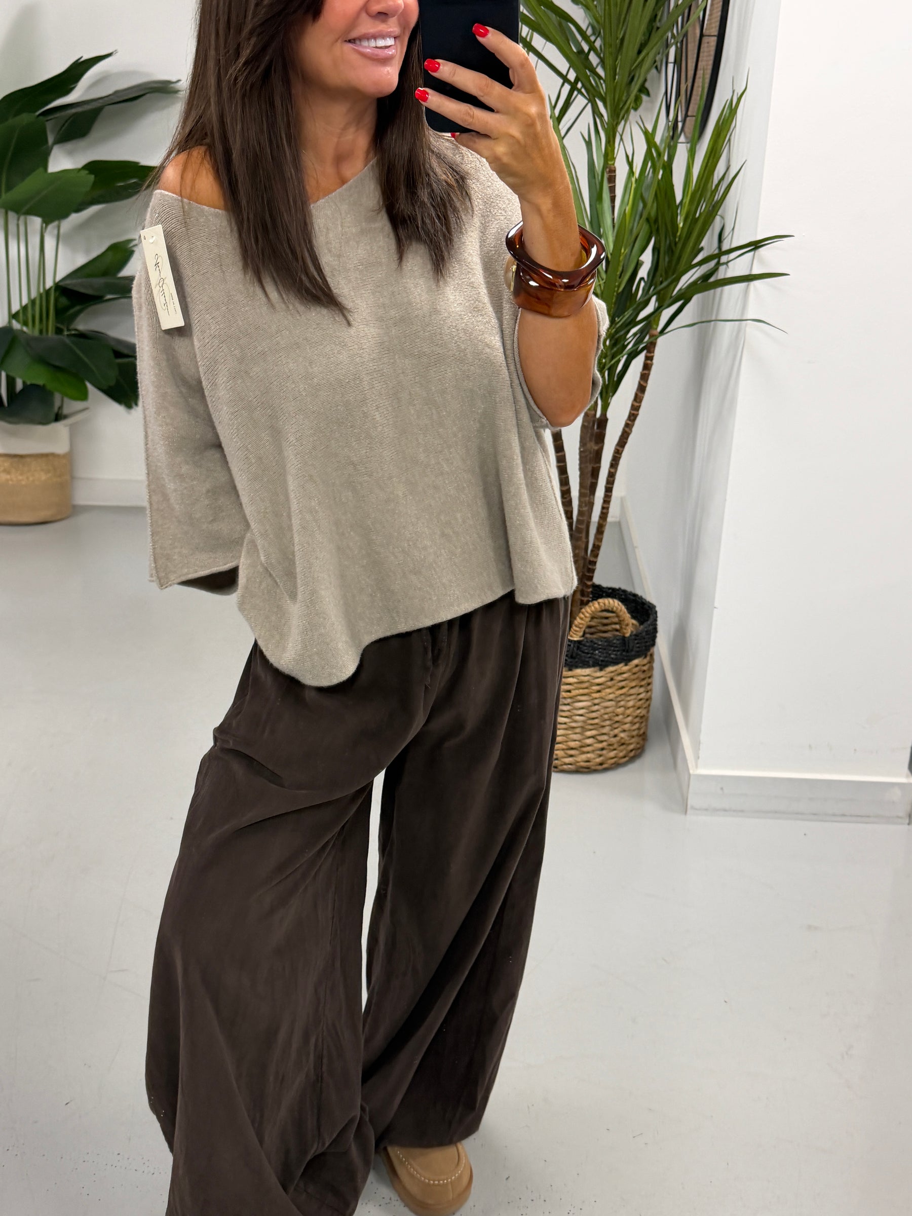 Gracie Crop Sleeve Knit - Biscuit