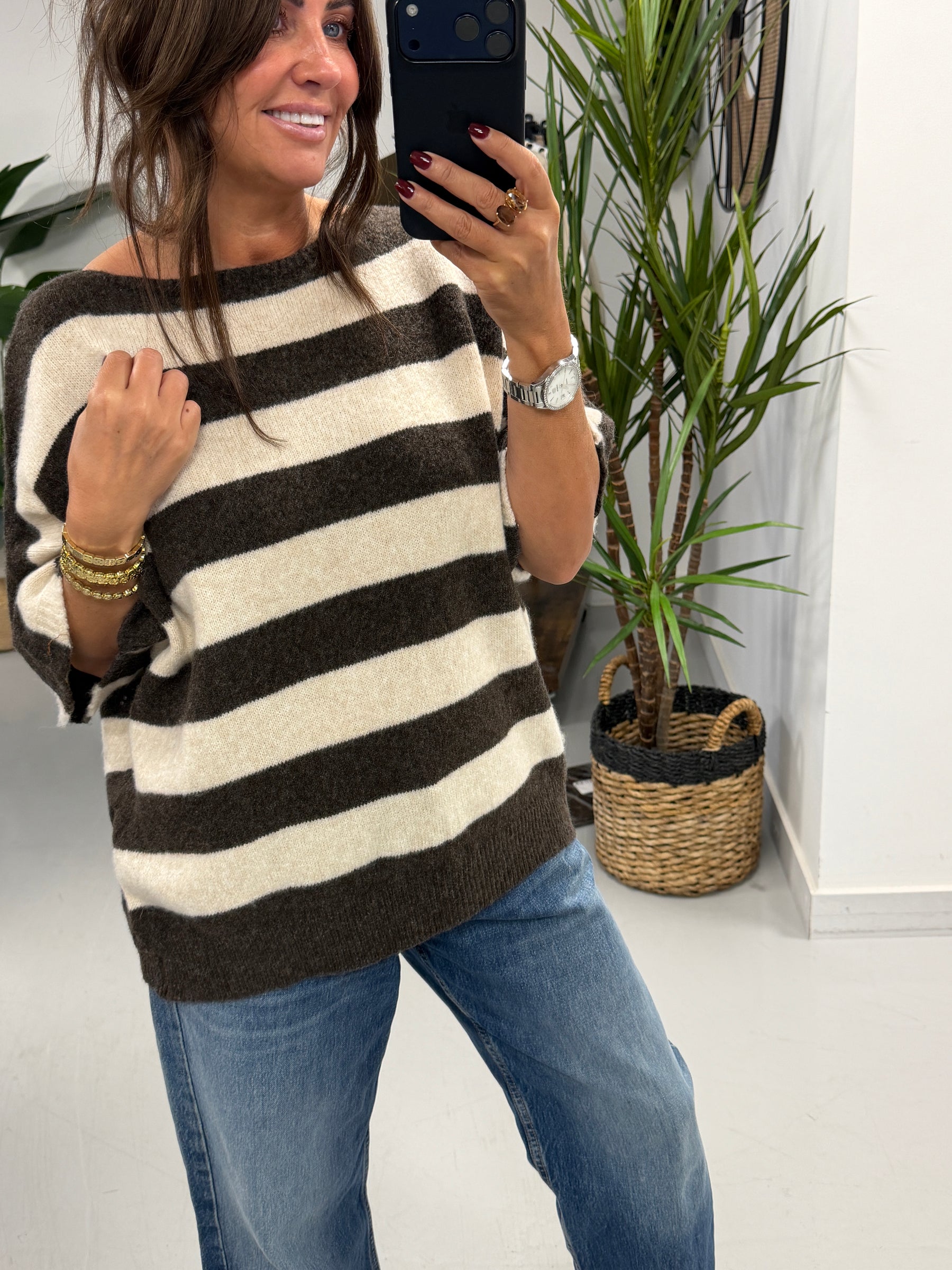 The Boat Neck Stripy Knit - Chocolate/Cream (Size 8-16)