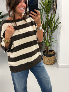 The Boat Neck Stripy Knit - Chocolate/Cream (Size 8-16)