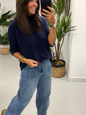 Crop Sleeve Knit - Navy