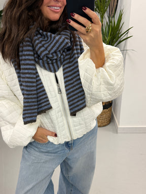 Wool Mix Stripe Scarf - Blue/Black