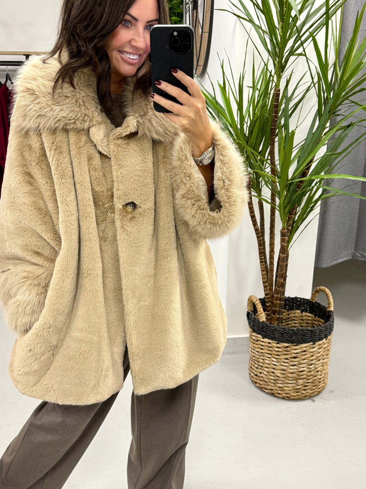 Kensington Faux Fur Swing Jacket - Camel