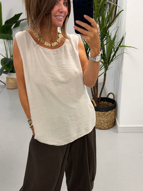 Sorrento Crochet Back Top - Stone