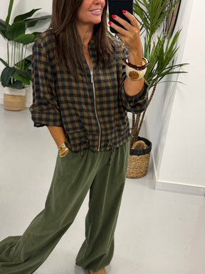 Autumn Check Bomber - Green Navy