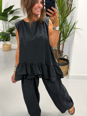 The LuLu Asymmetric Frill Tunic - Black