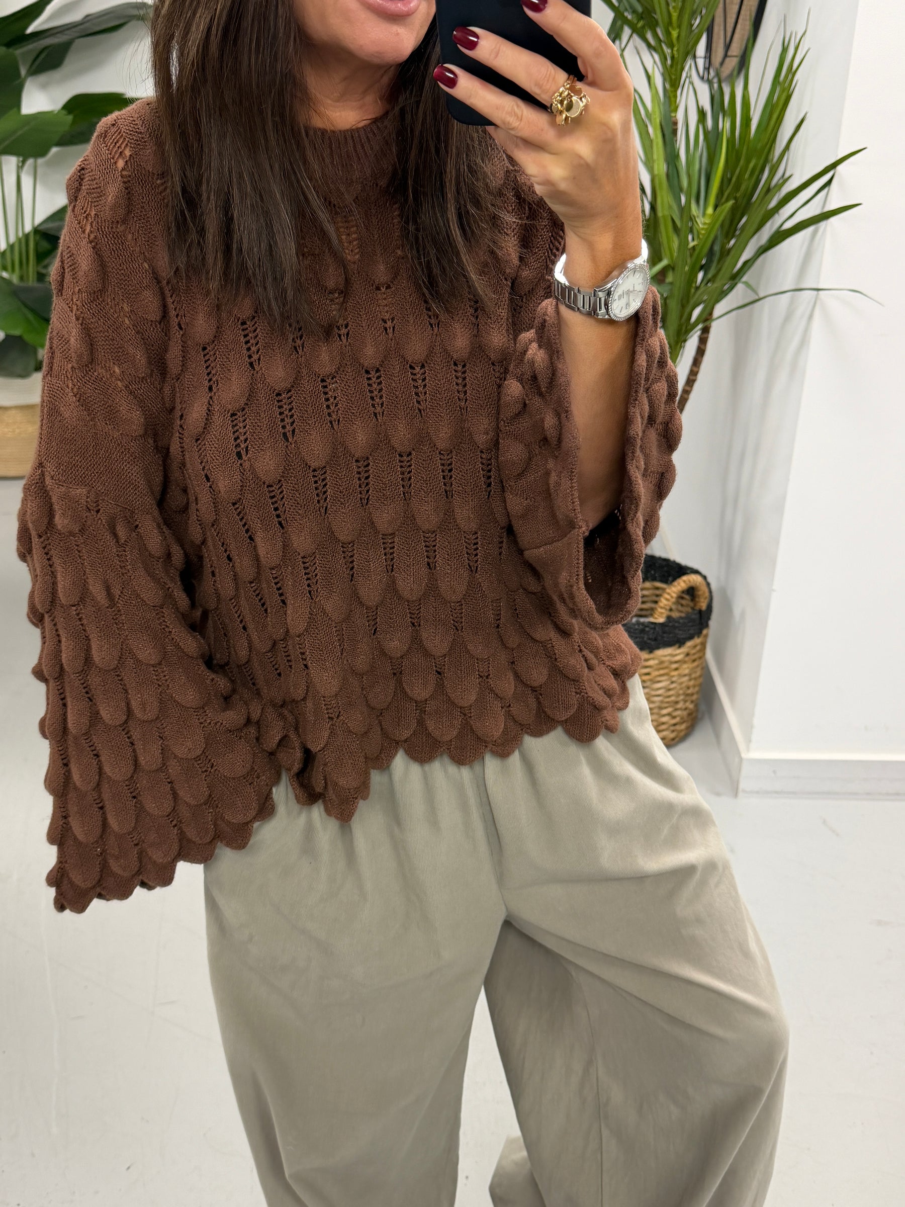 Soft Touch Tear Drop Knit - Chocolate (Size 8 - 16)