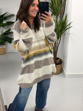 Oversized Stripe Knit Jumper  - autumnal (12-20)