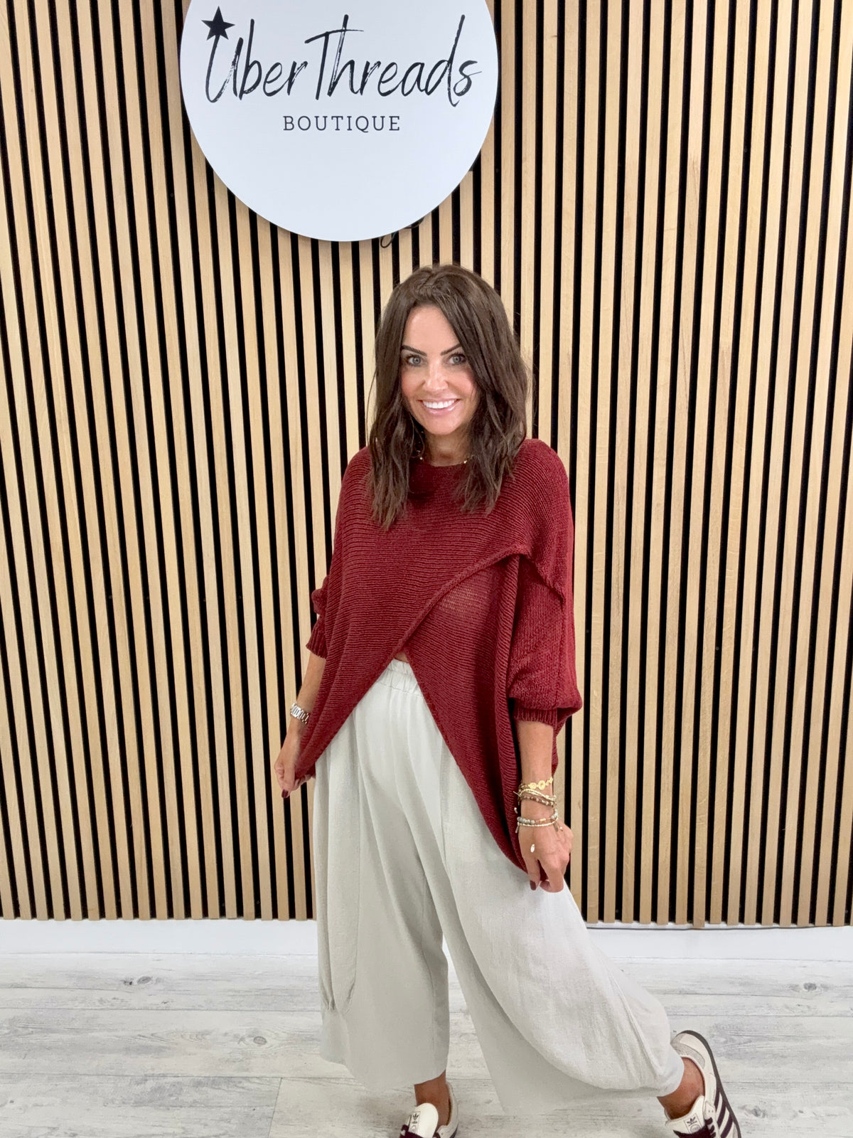 The Autumn Baxter Crossover Knit - Mulberry