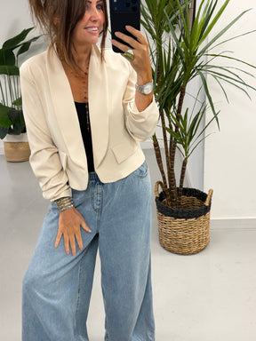 Ruched Sleeve Blazer - Cream