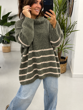 The Rustic Stripe Soft Knit - Khaki/Cream (Size 12-20)