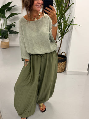 The OG TicToc Crinkle Balloon Trousers - Khaki