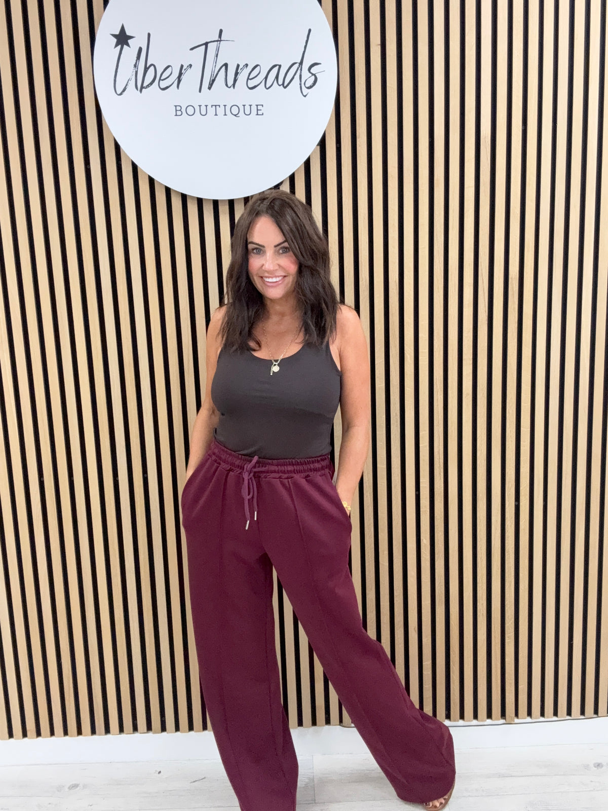 Wide Leg Seam Jogger (std) - Mulberry