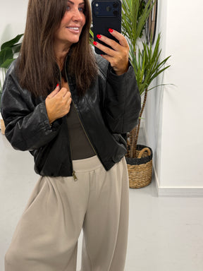 The Butter Soft Faux Leather  Bomber - Black