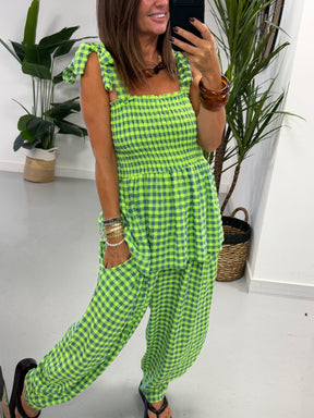 The Deluxe Gingham Peplum Top - Green