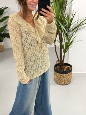 Luna Button Frill Blouse - Black