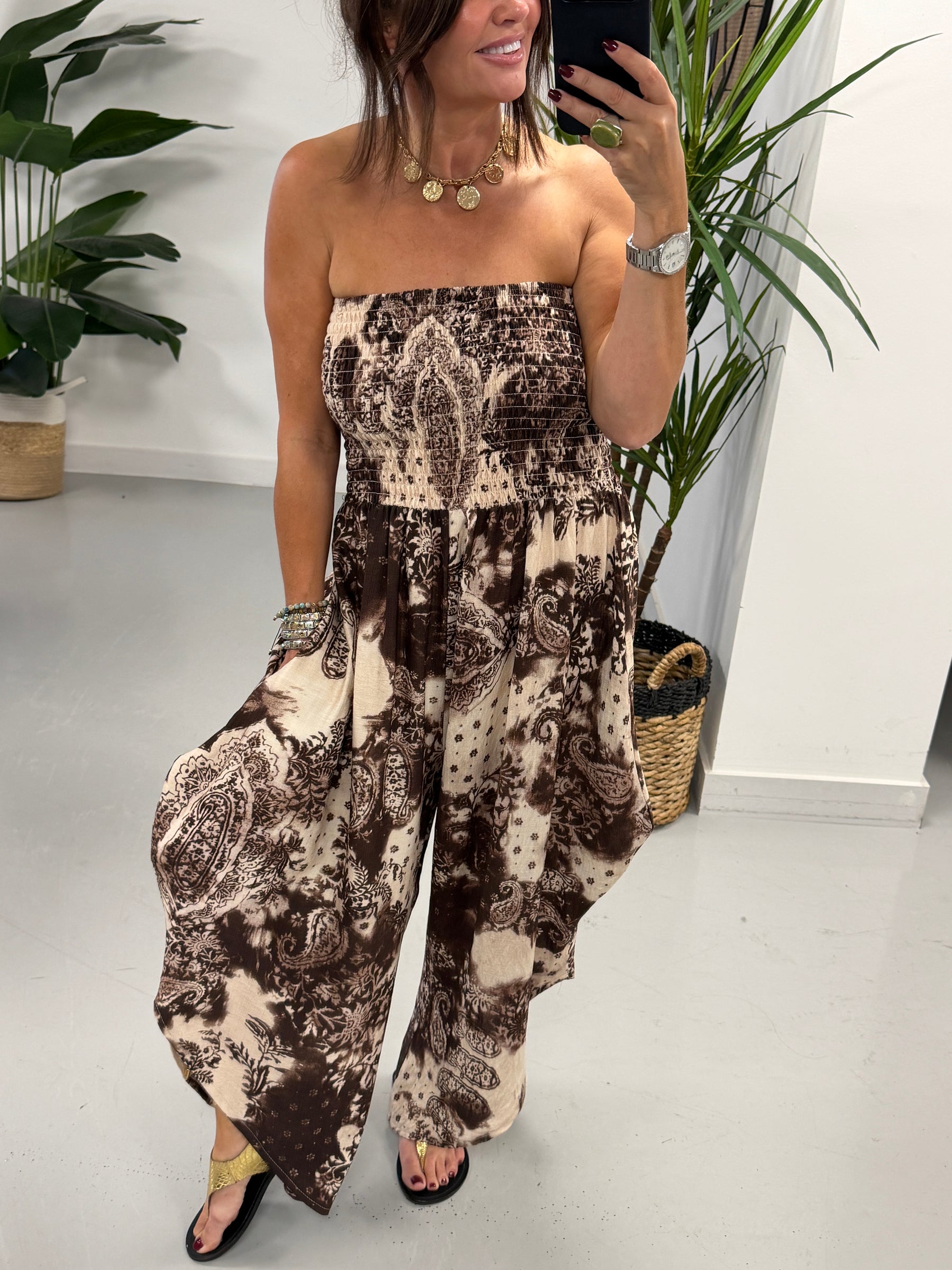 The Paisley Bandeau Jumpsuit- Chocolate