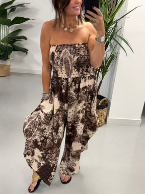 The Paisley Bandeau Jumpsuit- Chocolate