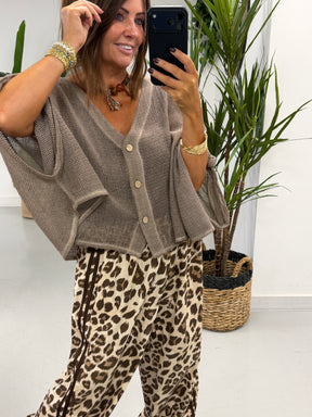 Mesh Button Cardigan - Taupe