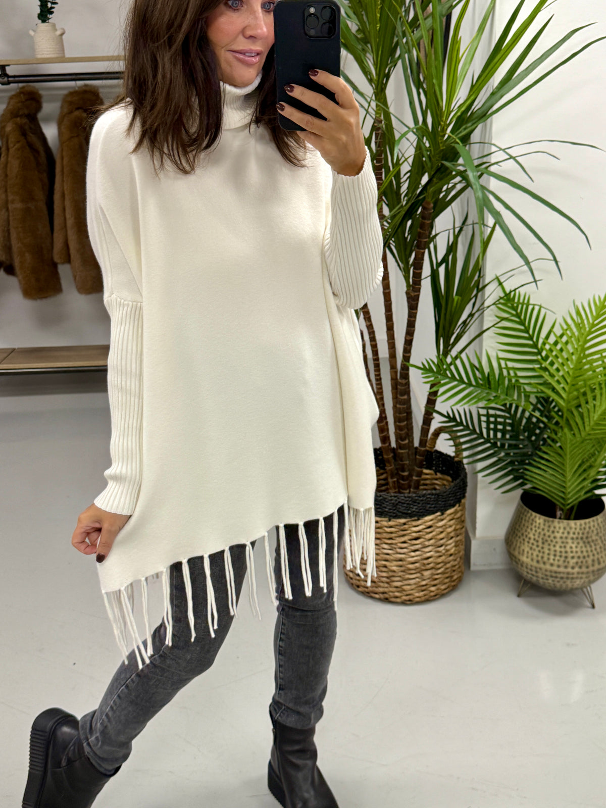The Roll Neck Fringed Knit - Buttercream