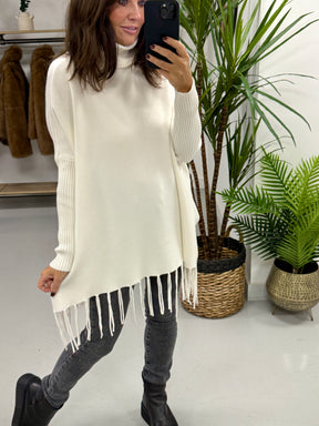 The Roll Neck Fringed Knit - Buttercream