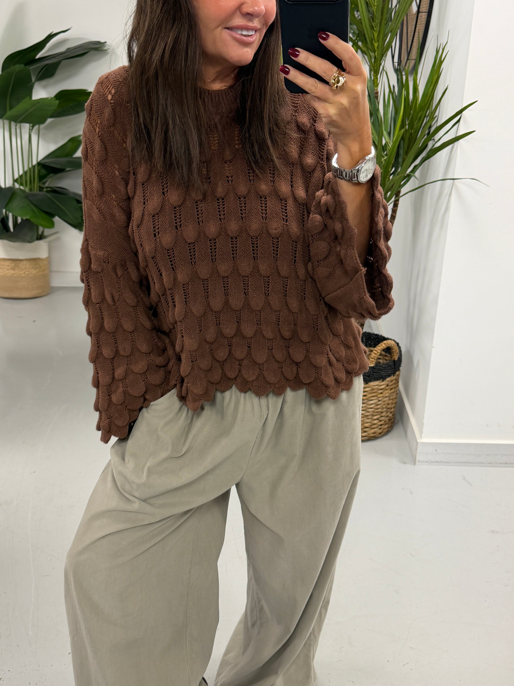 Soft Touch Tear Drop Knit - Chocolate (Size 8 - 16)