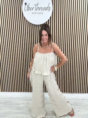 The Ocean Breeze Wide Leg Jumpsuit - Stone