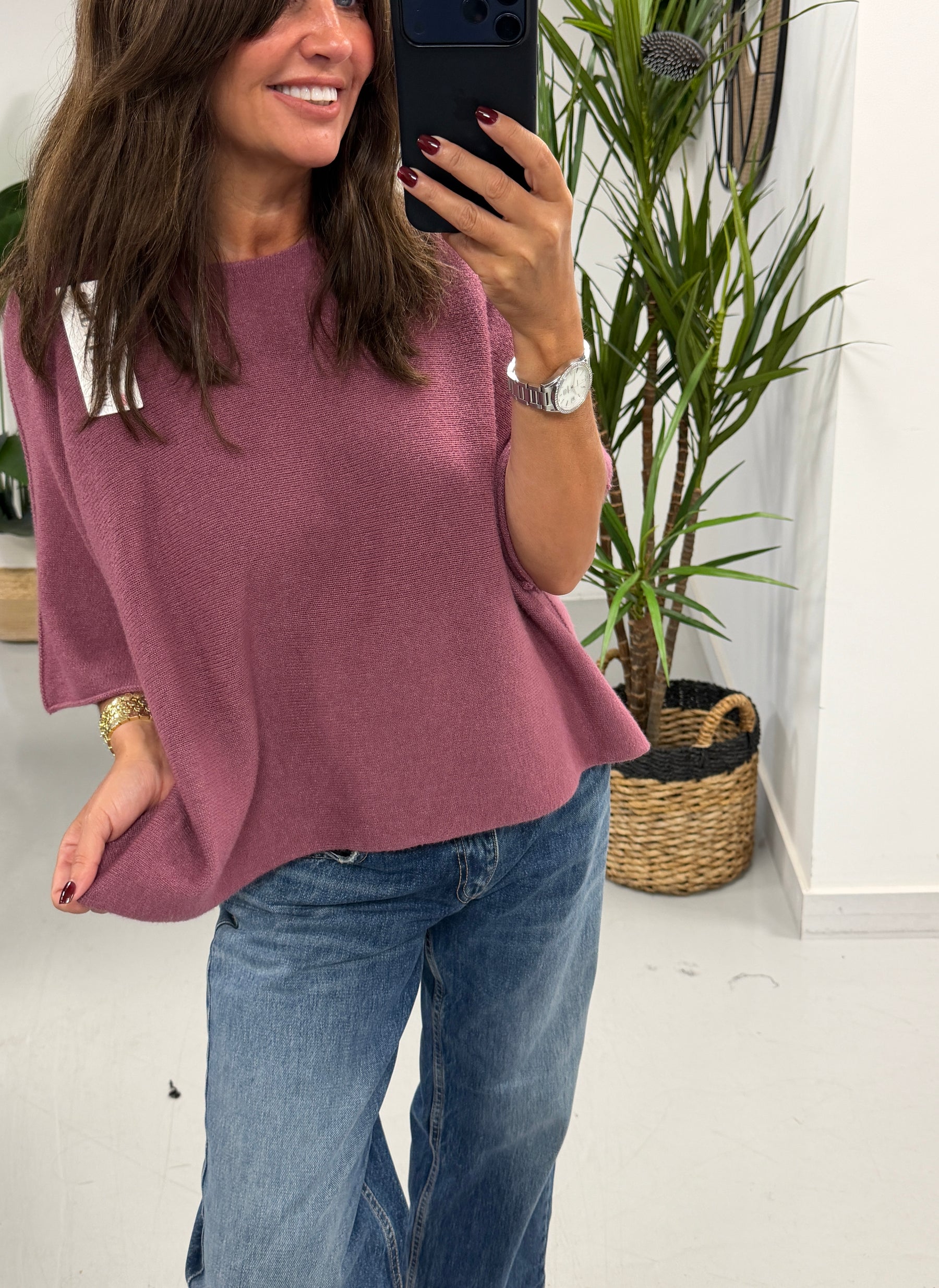 Gracie Crop Sleeve Knit - Mauve (Size 10 - 18)