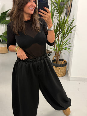 Button Front Balloon Cuff Joggers - Black (Size 10-18/20)