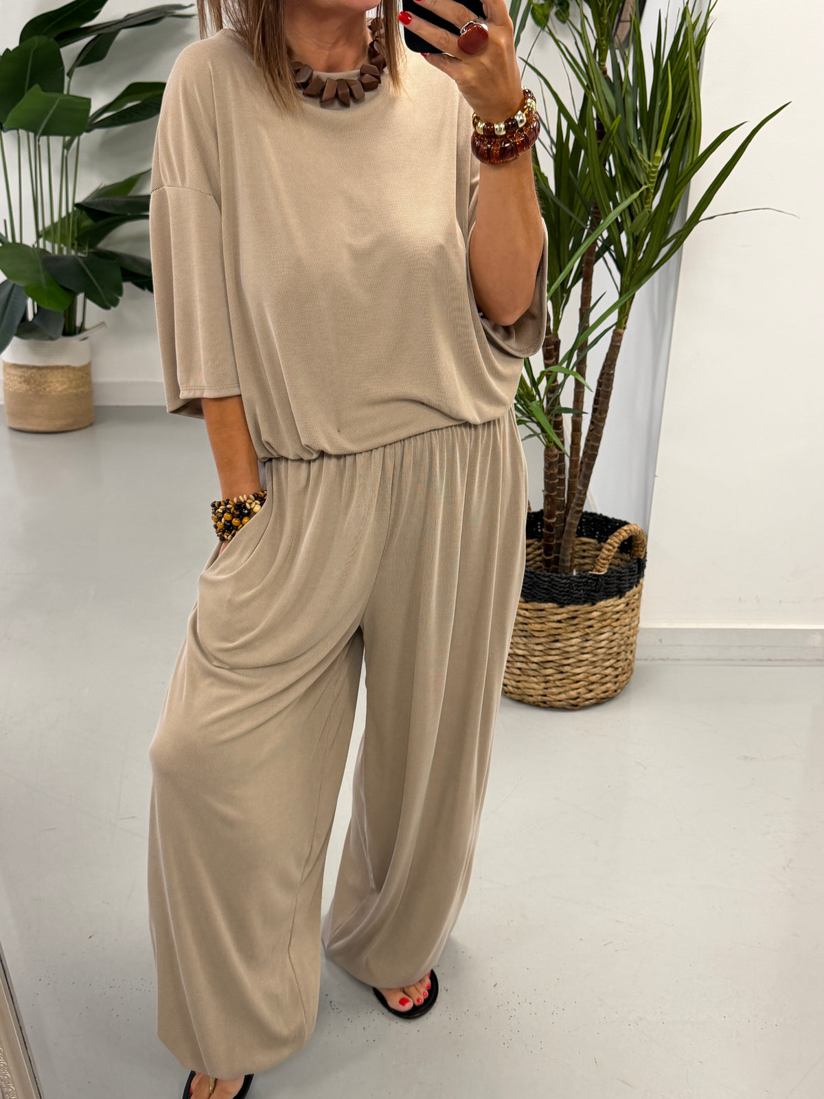 The Weekend Slouch Ribbed Co-Ord - Camel