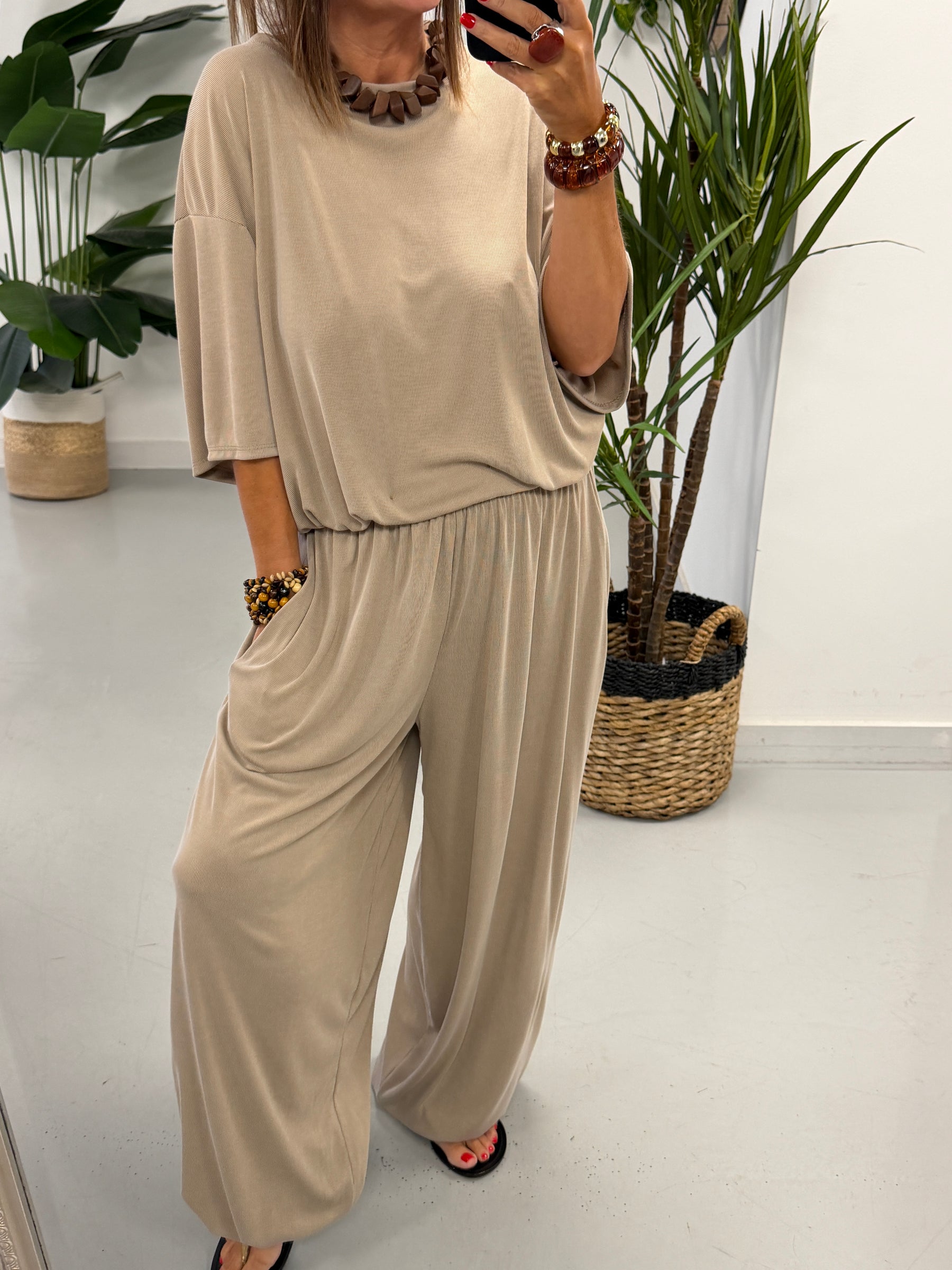 The Weekend Slouch Ribbed Co-Ord - Camel