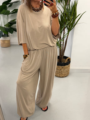 The Weekend Slouch Ribbed Co-Ord - Camel