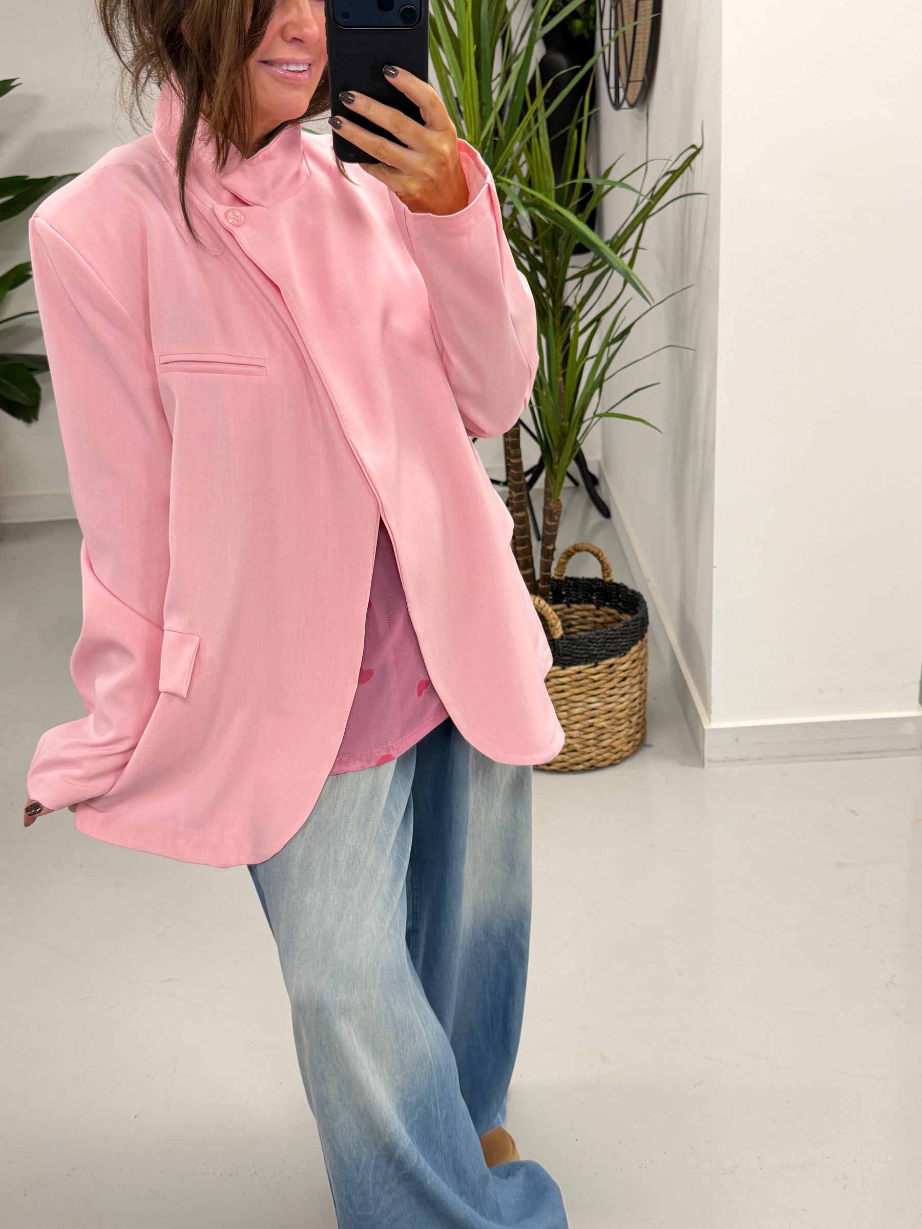 Funnel Neck Blazer - Pink