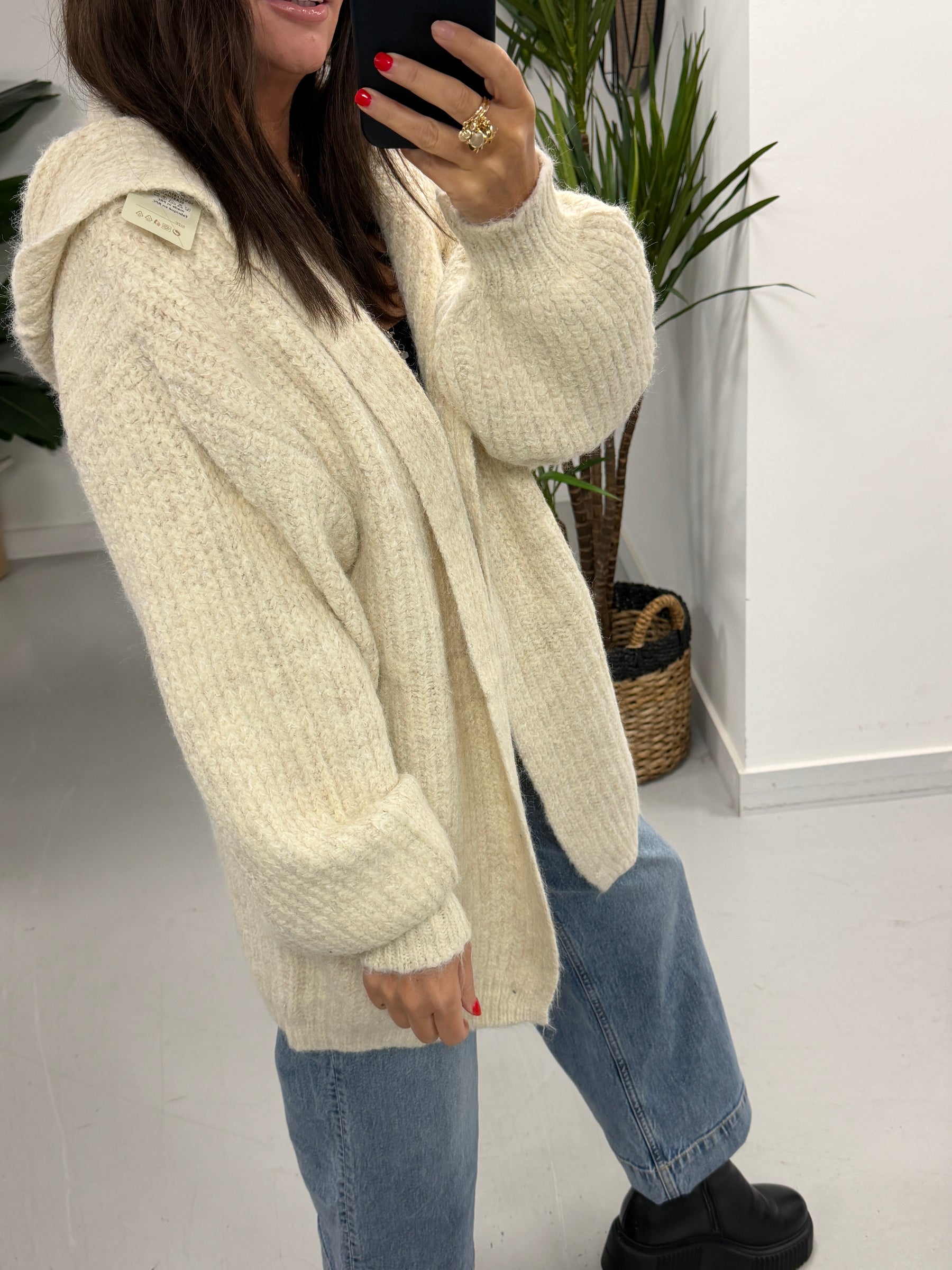 Slouchy Hooded Cardigan - Cream (Size 10-16)