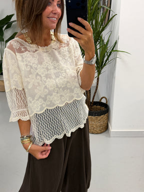 Lyra Lace Mesh Tunic - Cream