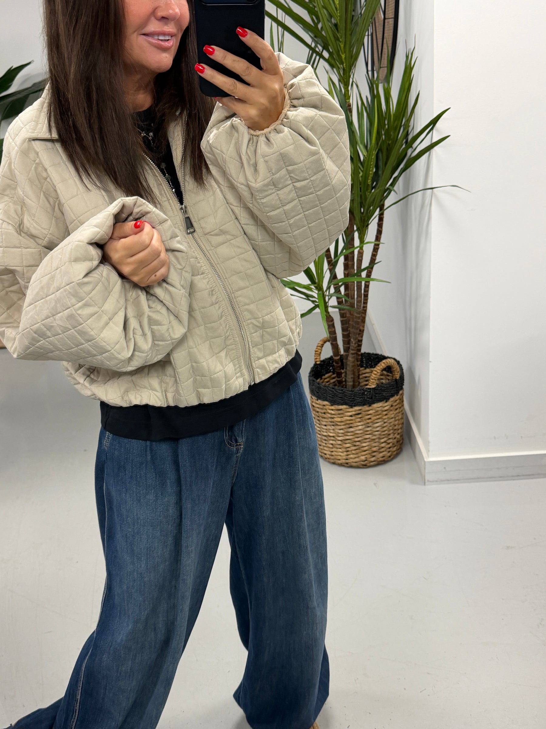 Lightweight Quilted Bomber - Mocha