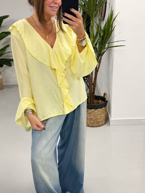 Ibiza Frill Blouse - Lemon
