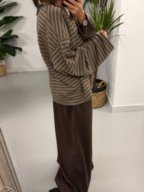 Sunset Stripe Boxy Sweat- Camel/Grey (Size 12-16)