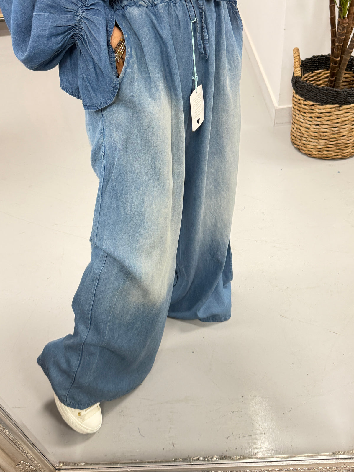 Deniably Denim - Wide Leg Trouser - Light Denim (Due in within the week)