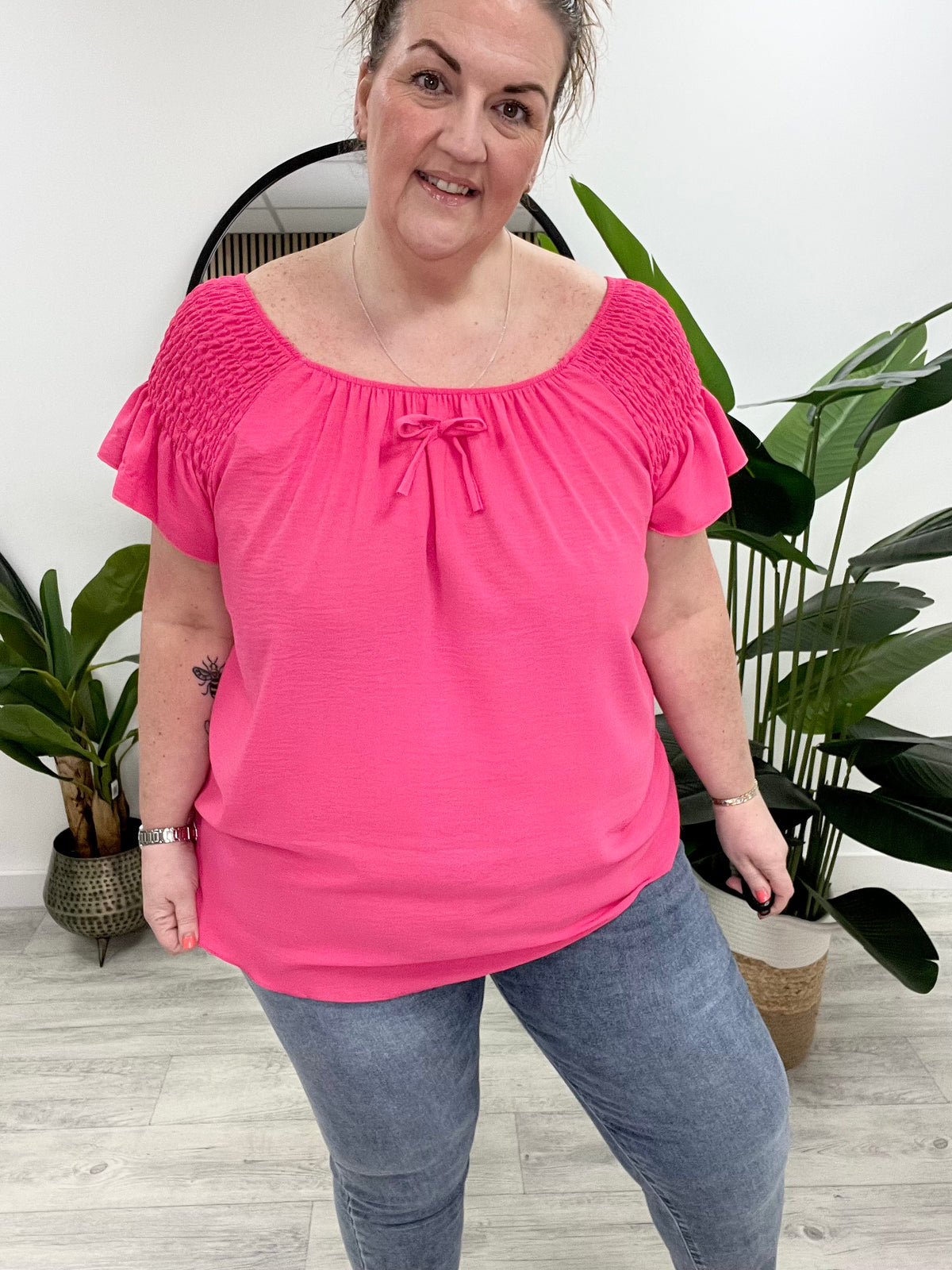 Madeira Bardot Top (plus) - Cerise